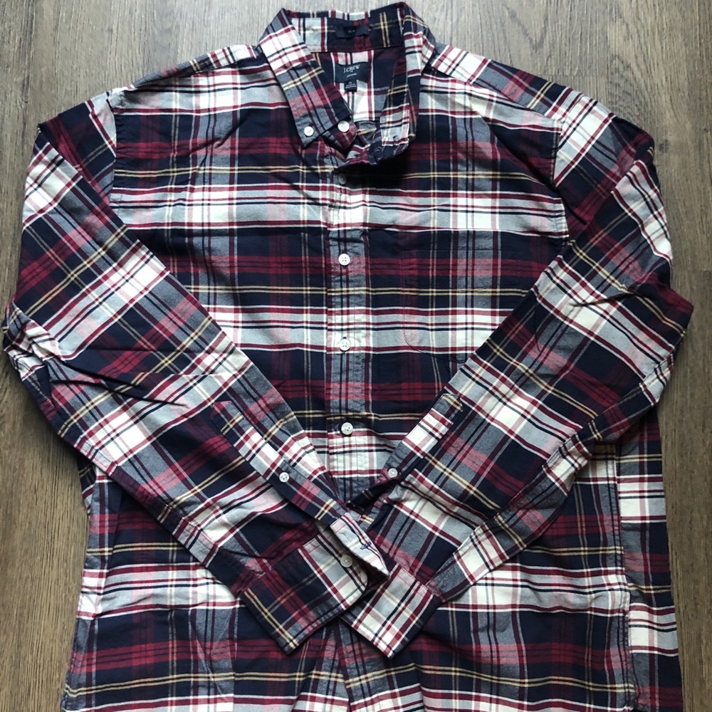 J. Crew Men's Plaid Button Down Shirt - Red, White, Blue